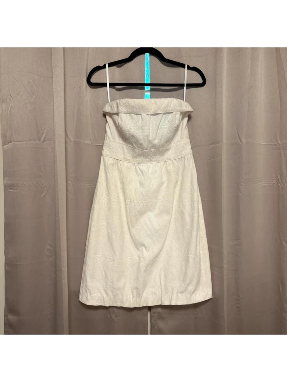White House Black Market White Strapless Jacquard Cocktail Dress Bridal Size 2